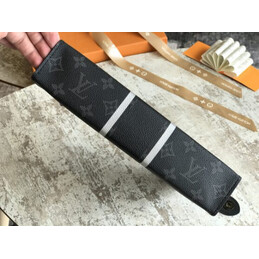 Replica Louis Vuitton Black Monogram Eclipse White Stripe Pochette Voyage MM Zip Pouch