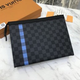Replica Louis Vuitton Damier Graphite Blue Stripe Pochette Voyage MM