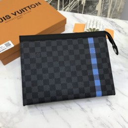 Replica Louis Vuitton Damier Graphite Blue Stripe Pochette Voyage MM