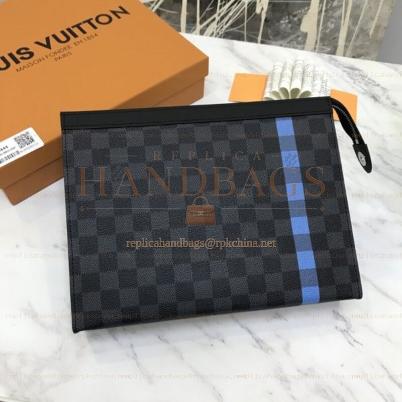 Replica Louis Vuitton Damier Graphite Blue Stripe Pochette Voyage MM
