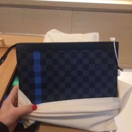 Replica Louis Vuitton Damier Graphite Blue Stripe Pochette Voyage MM