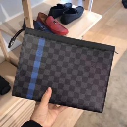 Replica Louis Vuitton Damier Graphite Blue Stripe Pochette Voyage MM