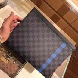 Replica Louis Vuitton Damier Graphite Blue Stripe Pochette Voyage MM