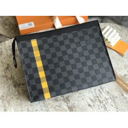 Replica Louis Vuitton Damier Graphite Yellow Stripe Pochette Voyage MM