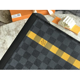 Replica Louis Vuitton Damier Graphite Yellow Stripe Pochette Voyage MM
