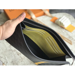 Replica Louis Vuitton Damier Graphite Yellow Stripe Pochette Voyage MM