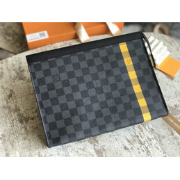 Replica Louis Vuitton Damier Graphite Yellow Stripe Pochette Voyage MM
