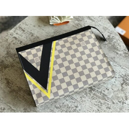 Replica Louis Vuitton White Damier V Stripe Pochette Voyage MM Zip Pouch