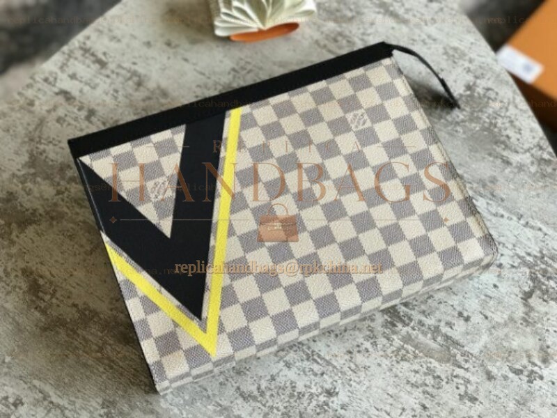 Replica Louis Vuitton White Damier V Stripe Pochette Voyage MM Zip Pouch