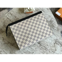 Replica Louis Vuitton White Damier V Stripe Pochette Voyage MM Zip Pouch