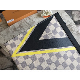 Replica Louis Vuitton White Damier V Stripe Pochette Voyage MM Zip Pouch
