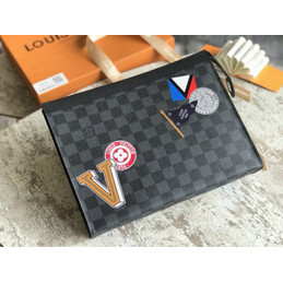 Replica Louis Vuitton Damier Graphite Travel Patch Pochette Voyage MM