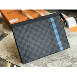 Replica Louis Vuitton Damier Graphite Light Blue Stripe Pochette Voyage MM