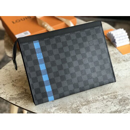 Replica Louis Vuitton Damier Graphite Light Blue Stripe Pochette Voyage MM