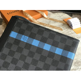 Replica Louis Vuitton Damier Graphite Light Blue Stripe Pochette Voyage MM