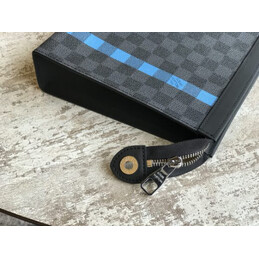 Replica Louis Vuitton Damier Graphite Light Blue Stripe Pochette Voyage MM