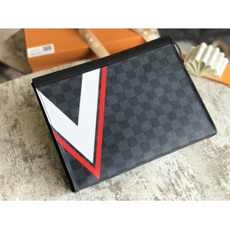 Replica Louis Vuitton Damier Graphite Red V Stripe Pochette Voyage MM