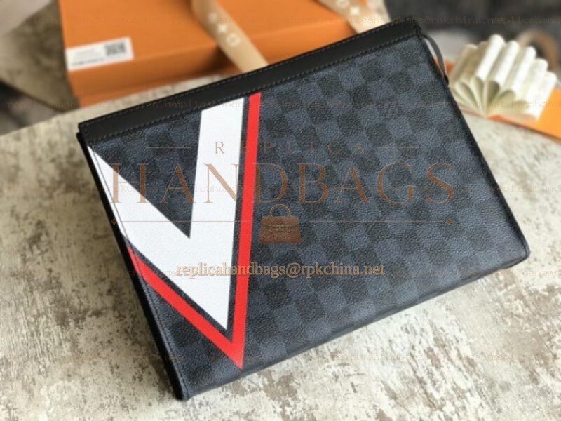 Replica Louis Vuitton Damier Graphite Red V Stripe Pochette Voyage MM