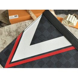 Replica Louis Vuitton Damier Graphite Red V Stripe Pochette Voyage MM