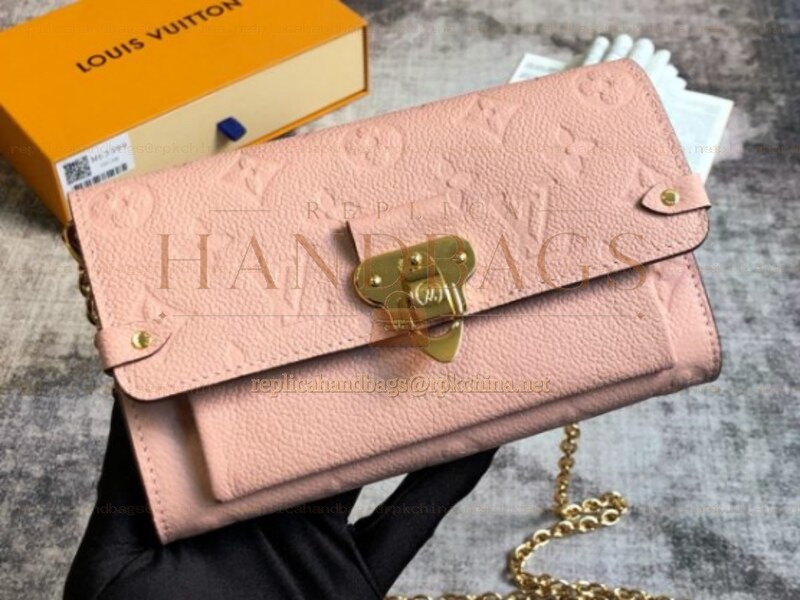 Replica Louis Vuitton Pale Pink Embossed Monogram Vavin Chain Wallet