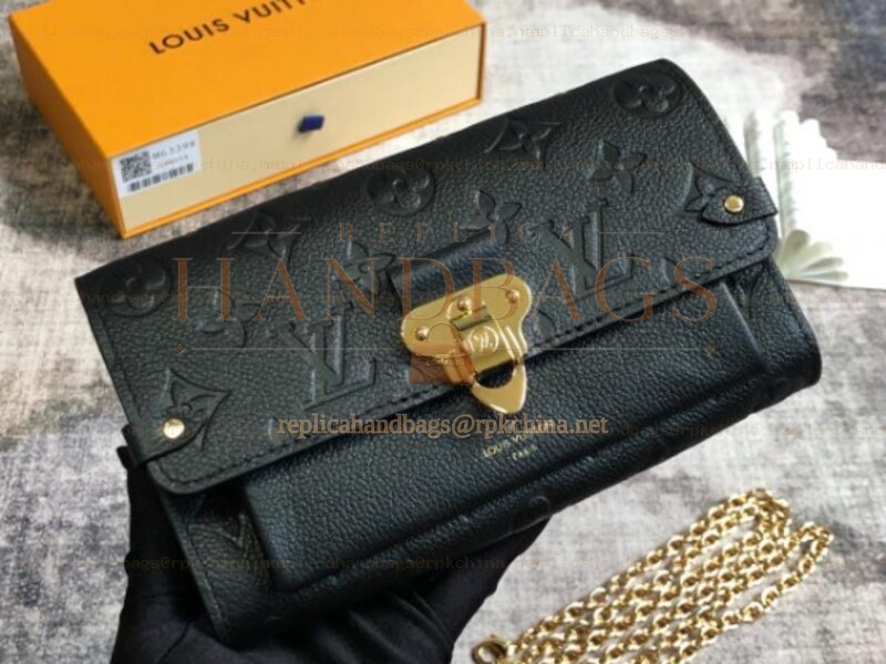 Replica Louis Vuitton Black Embossed Monogram Vavin Chain Wallet