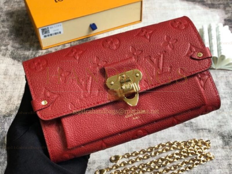 Replica Louis Vuitton Red Embossed Monogram Vavin Chain Wallet