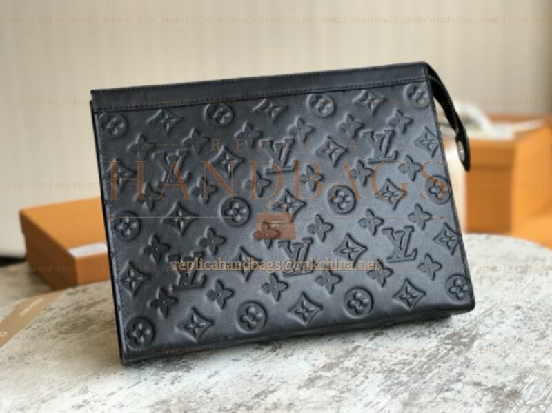 Replica Louis Vuitton Black Embossed Monogram Pochette Voyage MM