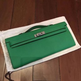 Replica Hermes Green Kelly Cut Clutch Gold Hardware