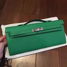 Replica Hermes Green Kelly Cut Clutch Gold Hardware