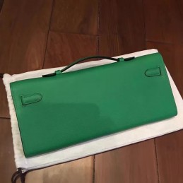 Replica Hermes Green Kelly Cut Clutch Gold Hardware