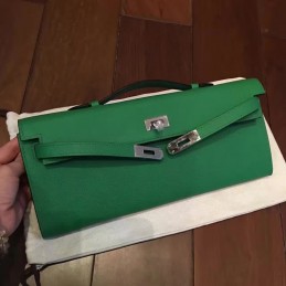Replica Hermes Green Kelly Cut Clutch Gold Hardware