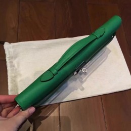 Replica Hermes Green Kelly Cut Clutch Gold Hardware