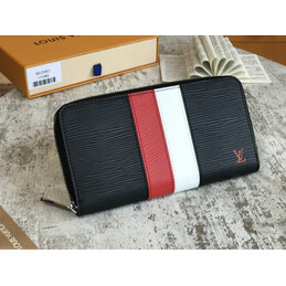Replica Louis Vuitton Black Epi Leather Red White Stripe Zippy Organizer Wallet