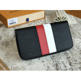 Replica Louis Vuitton Black Epi Leather Red White Stripe Zippy Organizer Wallet