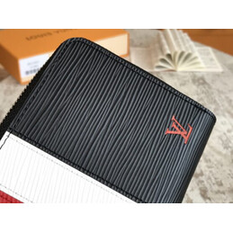 Replica Louis Vuitton Black Epi Leather Red White Stripe Zippy Organizer Wallet