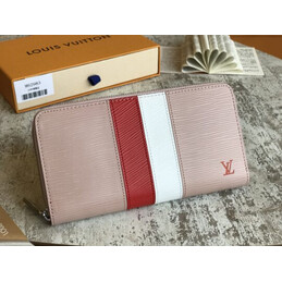 Replica Louis Vuitton Pale Pink Red White Stripe Zippy Wallet