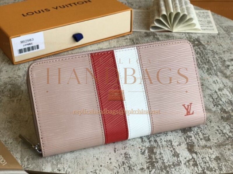 Replica Louis Vuitton Pale Pink Red White Stripe Zippy Wallet