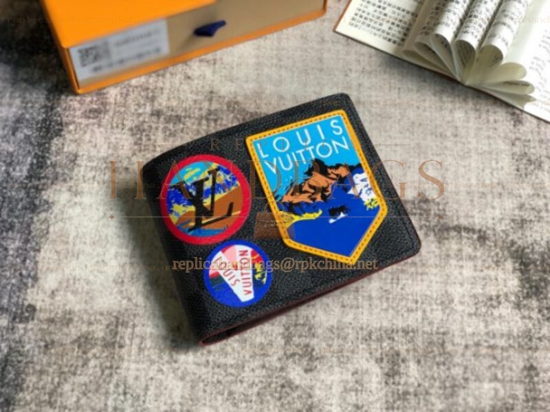 Replica Louis Vuitton Black Travel Sticker Multiple Wallet