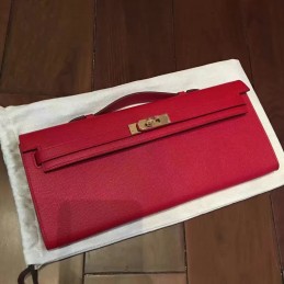 Replica Hermes Red Kelly Cut Clutch Gold Hardware