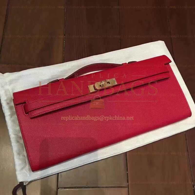 Replica Hermes Red Kelly Cut Clutch Gold Hardware