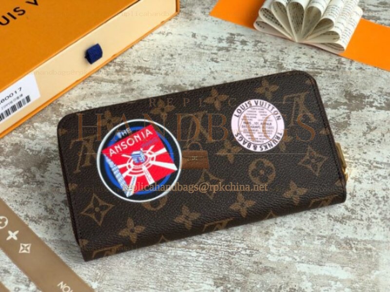 Replica Louis Vuitton Brown Monogram London Patch Zippy Wallet