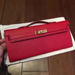 Replica Hermes Red Kelly Cut Clutch Gold Hardware