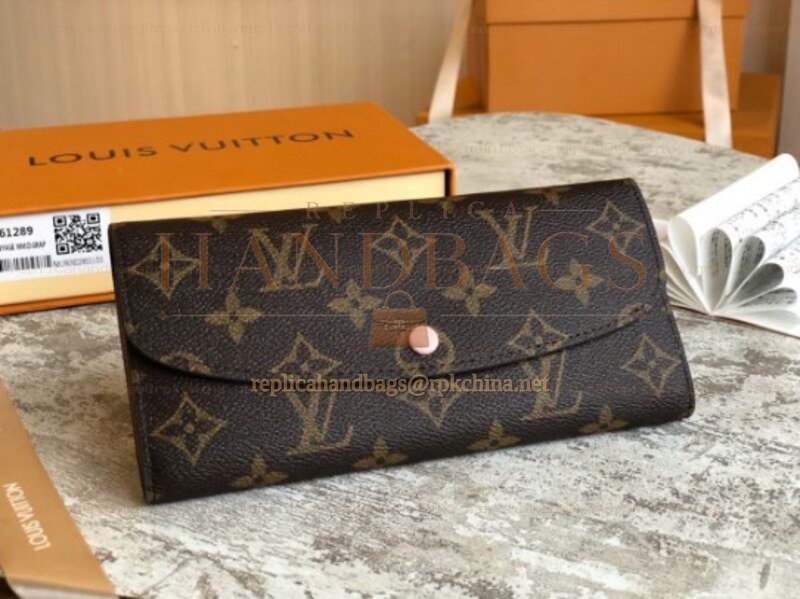Replica Louis Vuitton Brown Monogram Pale Pink Snap Emilie Wallet