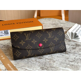 Replica Louis Vuitton Brown Monogram Red Snap Emilie Wallet - Style 2