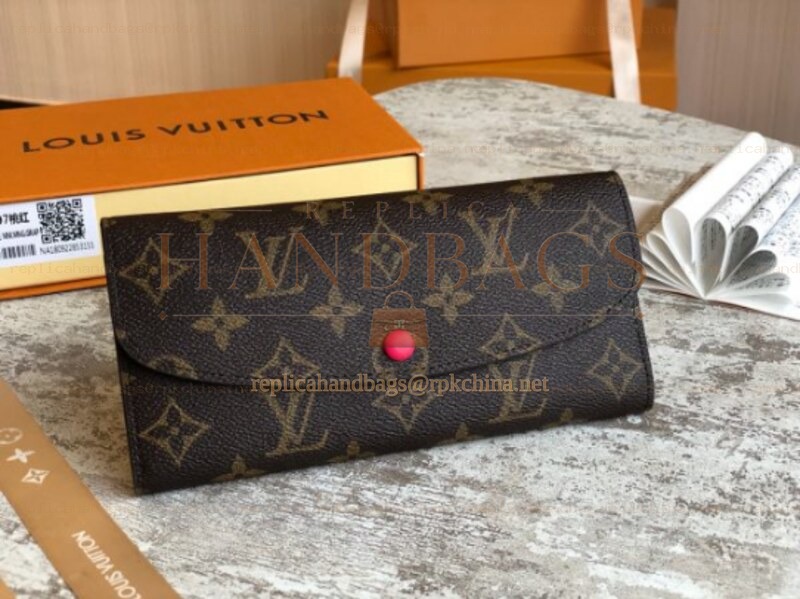 Replica Louis Vuitton Brown Monogram Red Snap Emilie Wallet - Style 2
