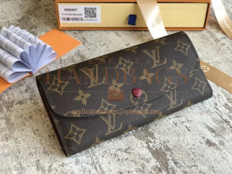 Replica Louis Vuitton Brown Monogram Burgundy Snap Emilie Wallet - Style 2