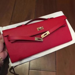 Replica Hermes Red Kelly Cut Clutch Gold Hardware