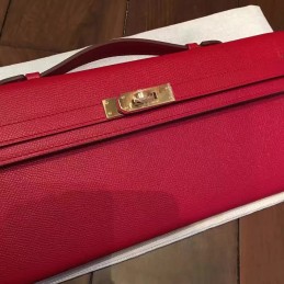 Replica Hermes Red Kelly Cut Clutch Gold Hardware