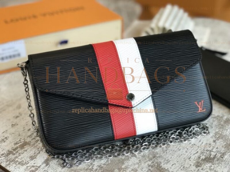 Replica Louis Vuitton Black Red White Stripe Felicie Pochette