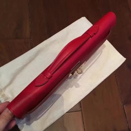 Replica Hermes Red Kelly Cut Clutch Gold Hardware